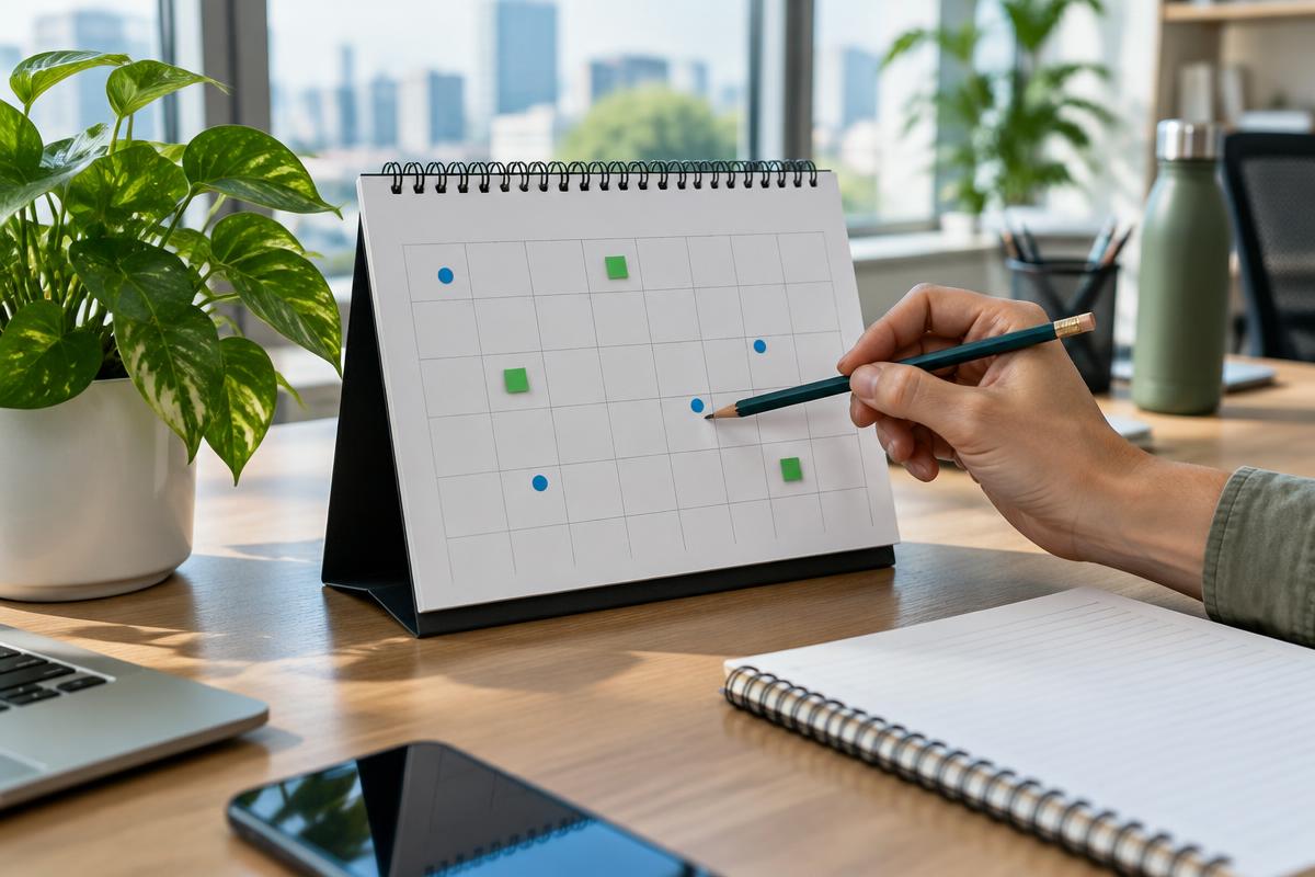 Calendário e caderno para planejamento de férias